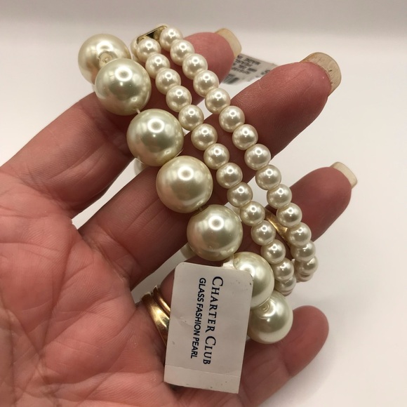 2 Charter Club Faux Pearl Stretch Bracelets - Picture 7 of 7
